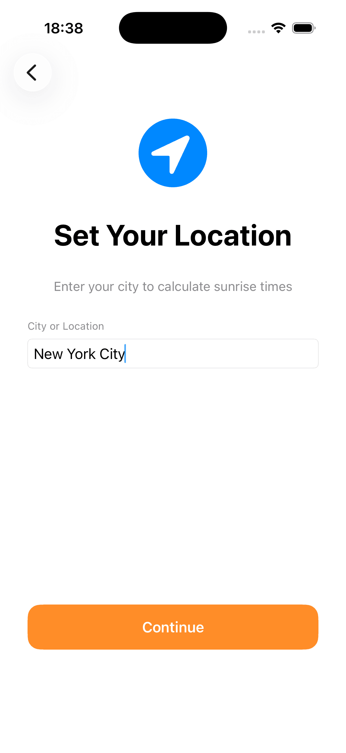 Solsynq app showing location selection screen